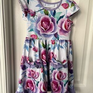 Floral Kids Dress with Purple and Pink Roses